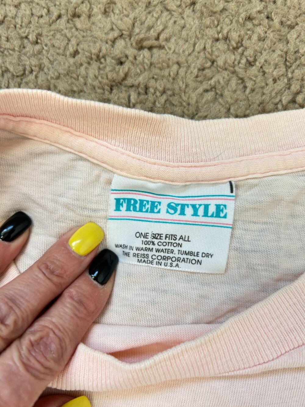 Free Style Vintage Cow Single Stitch T Shirt OS Pink (flaws) - Picture 6 of 7